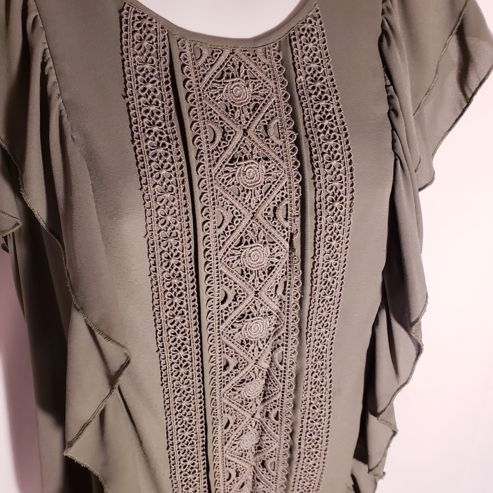 Olive Green Ruffle Blouse - Picture 4 of 7